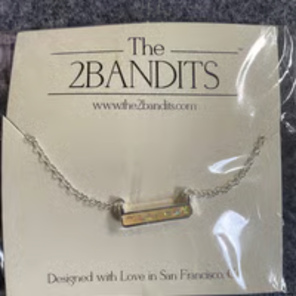 The 2Bandits Silvertone Necklace w/Iridescent Stone Bar